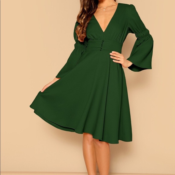 green long sleeve skater dress